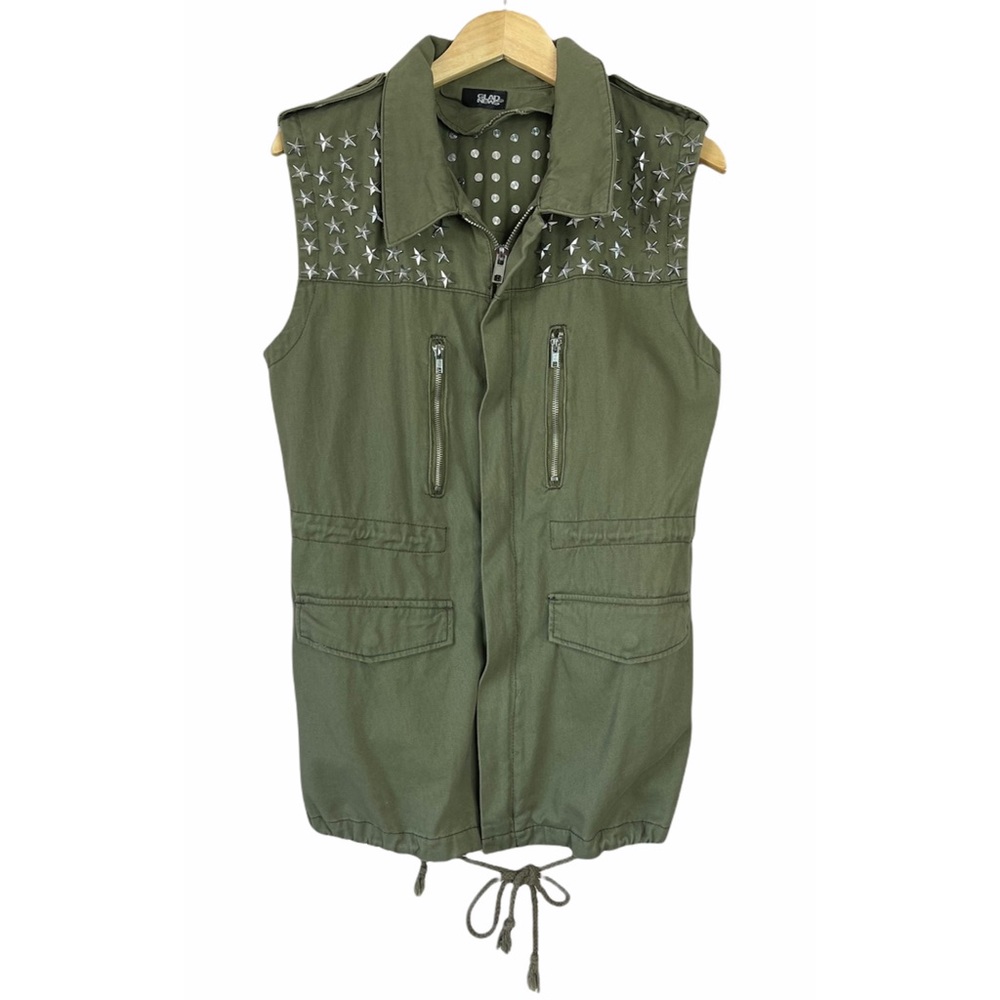 Glad News Army Green Studded Vest Size Medium/Large